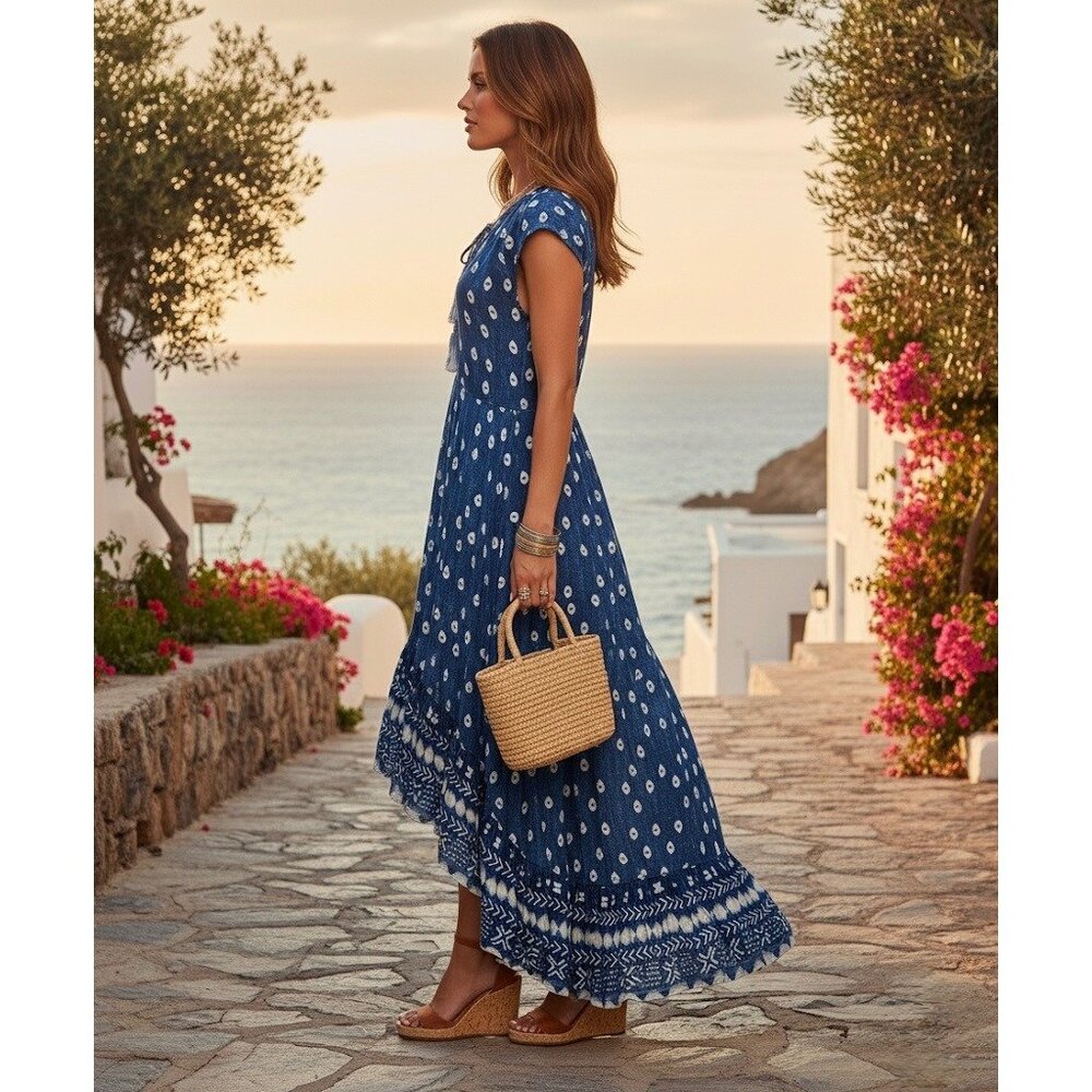 Jen's Pirate Booty Blue Paisley High Low Maxi Dress S| Coastal Cowgirl Boho Luxe - Picture 4 of 13